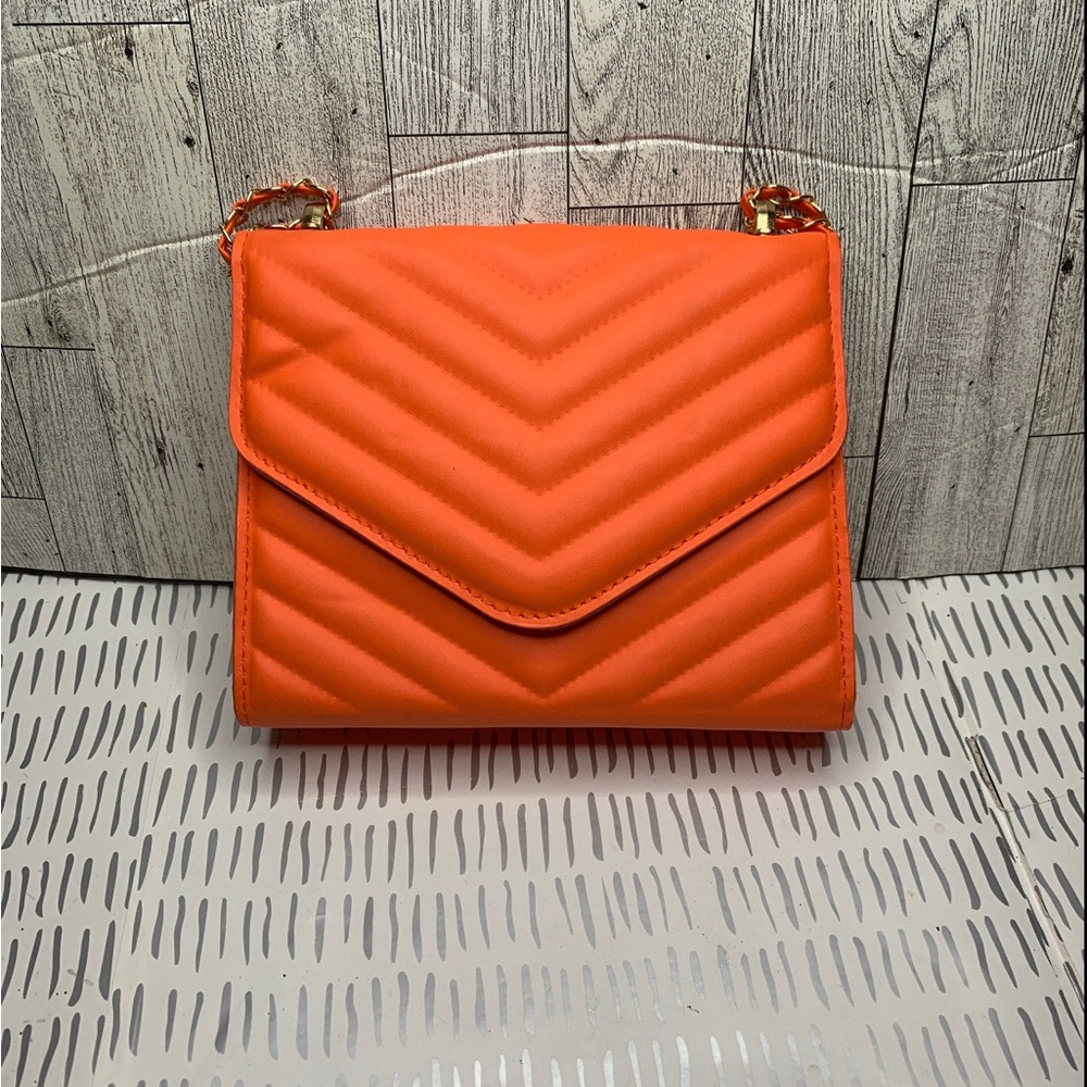 Orange Quilted Crossbody Bag